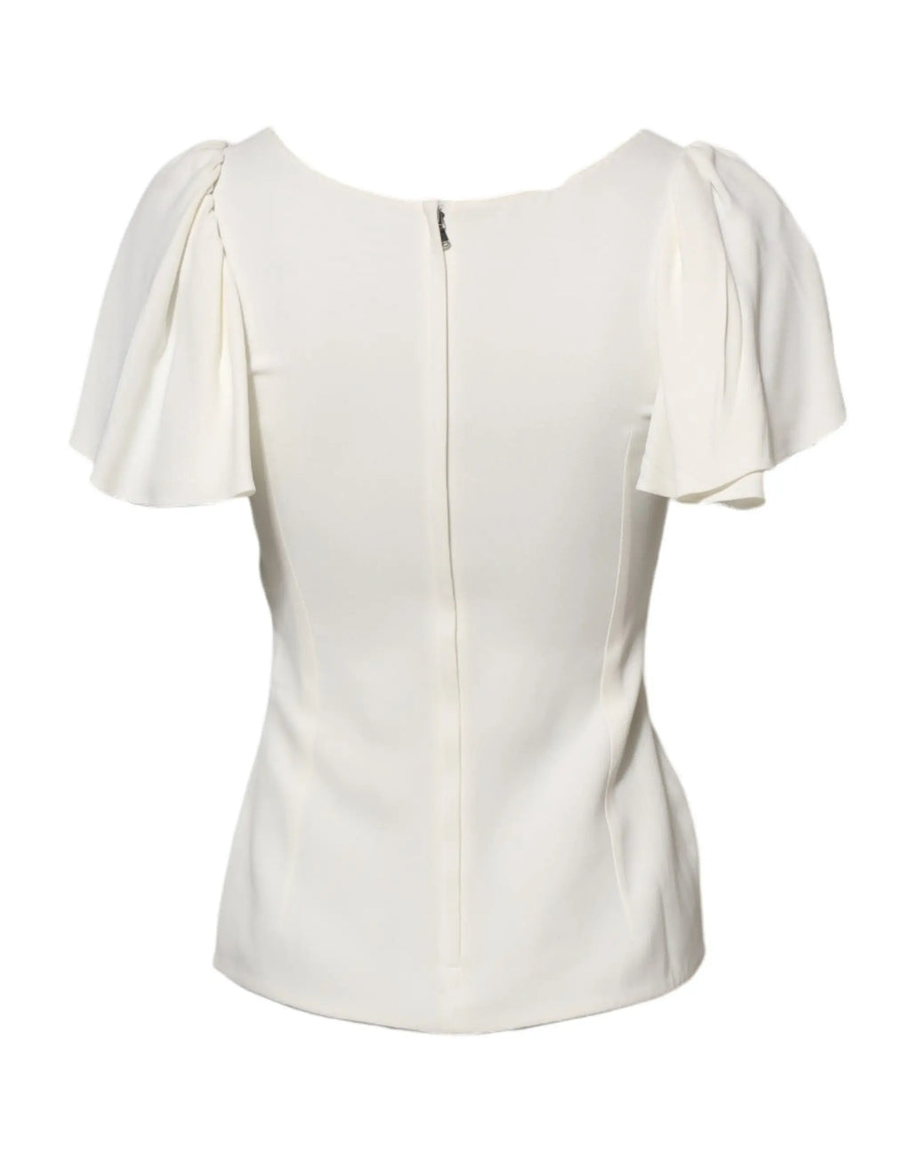 Blouse blanche dolce & gabbana à manches courtes bouffantes avec fermeture éclair centrale au dos