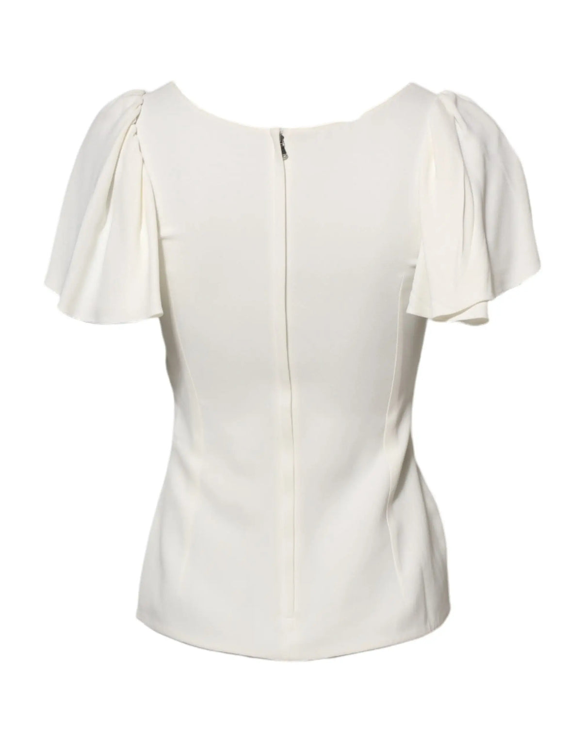 Blouse blanche dolce & gabbana à manches courtes bouffantes avec fermeture éclair centrale au dos