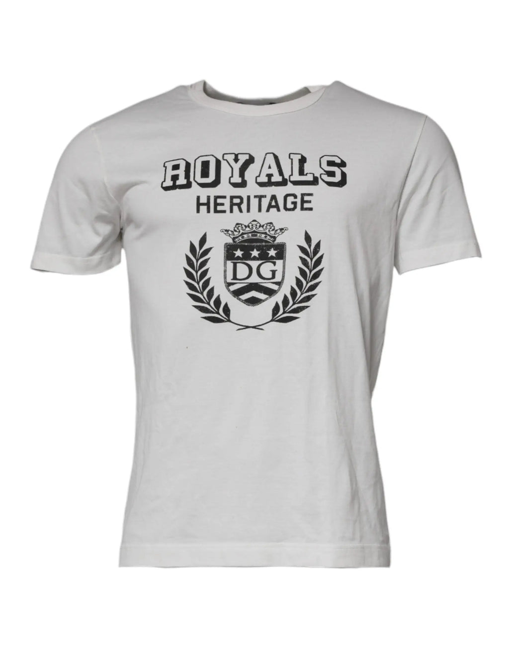 T-shirt blanc dolce & gabbana en coton avec motif noir royals heritage, blason et couronne de laurier