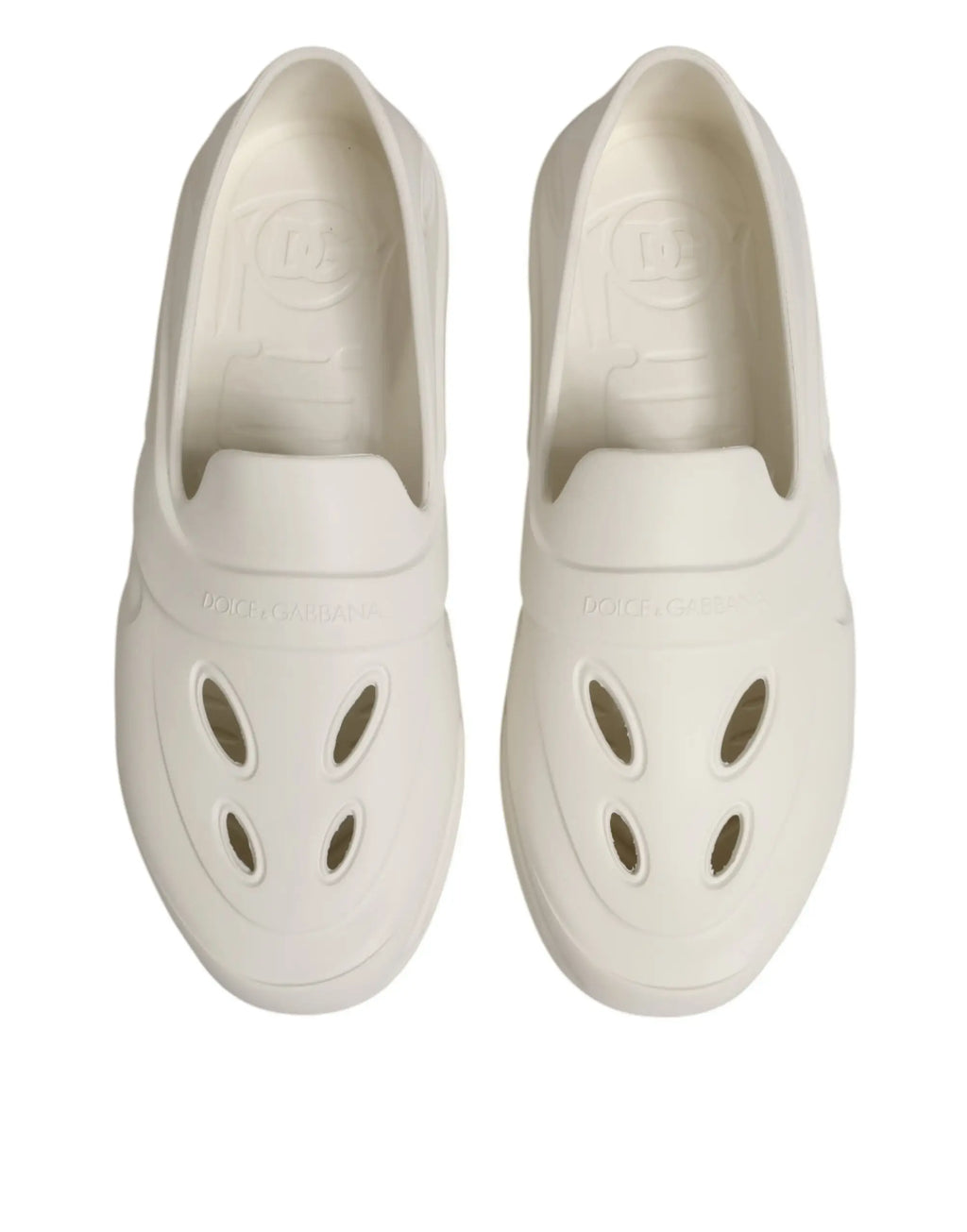 Clogs crème dolce & gabbana en caoutchouc blanc à enfiler avec découpes ovales sur le devant