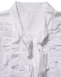 Blouse blanche dolce gabbana à manches longues avec volant plissé devant et col élégant