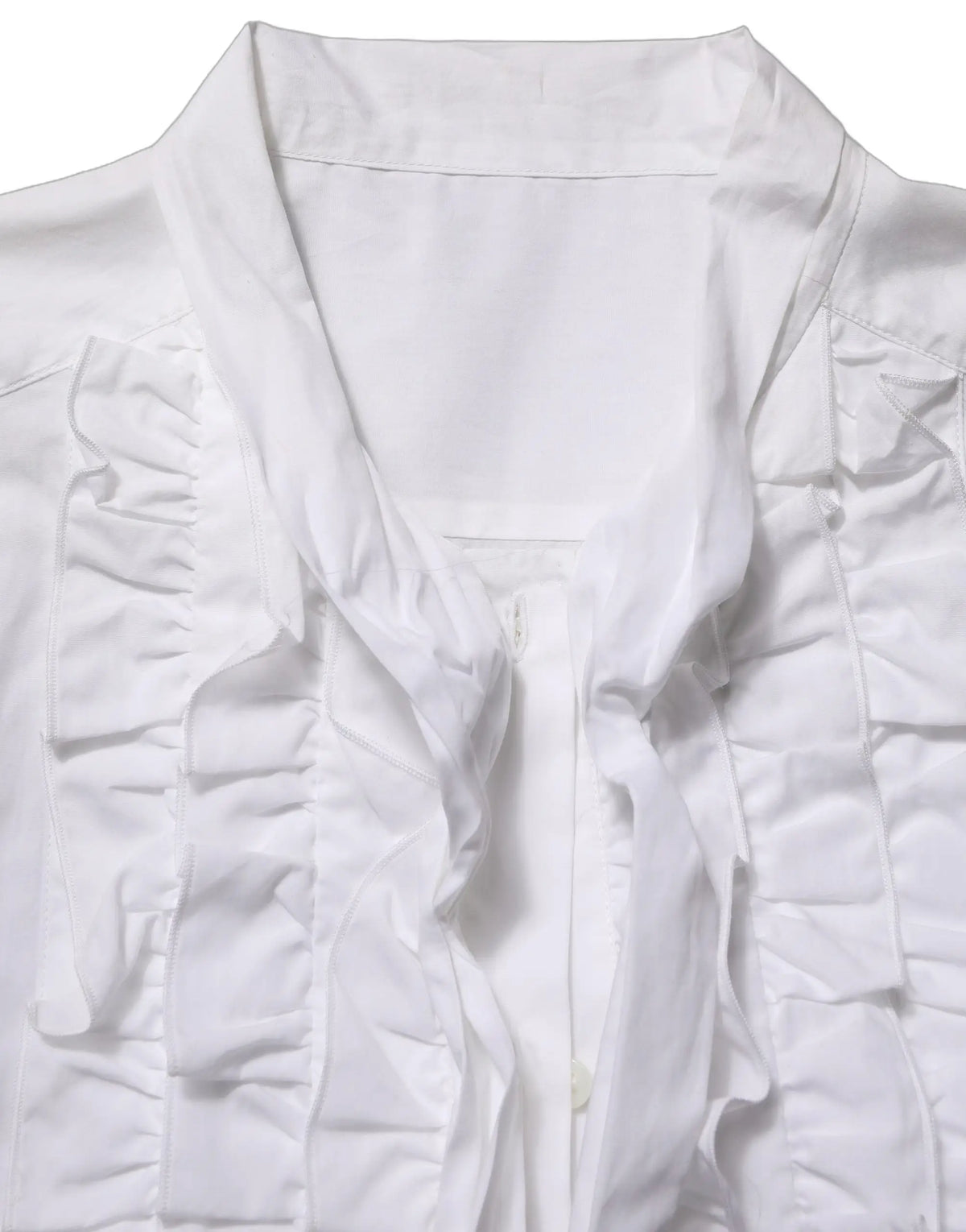 Blouse blanche dolce gabbana à manches longues avec volant plissé devant et col élégant