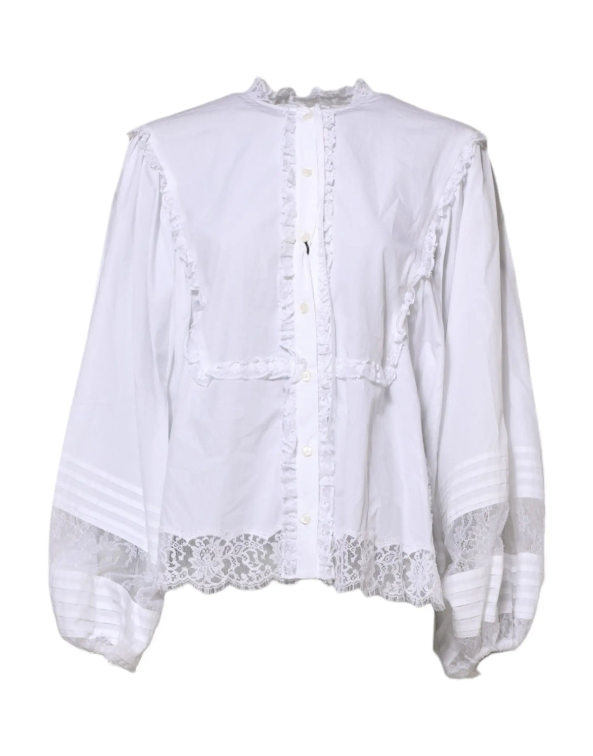 Blouse blanche dolce gabbana en dentelle délicate avec manches longues et rayures subtiles près des poignets