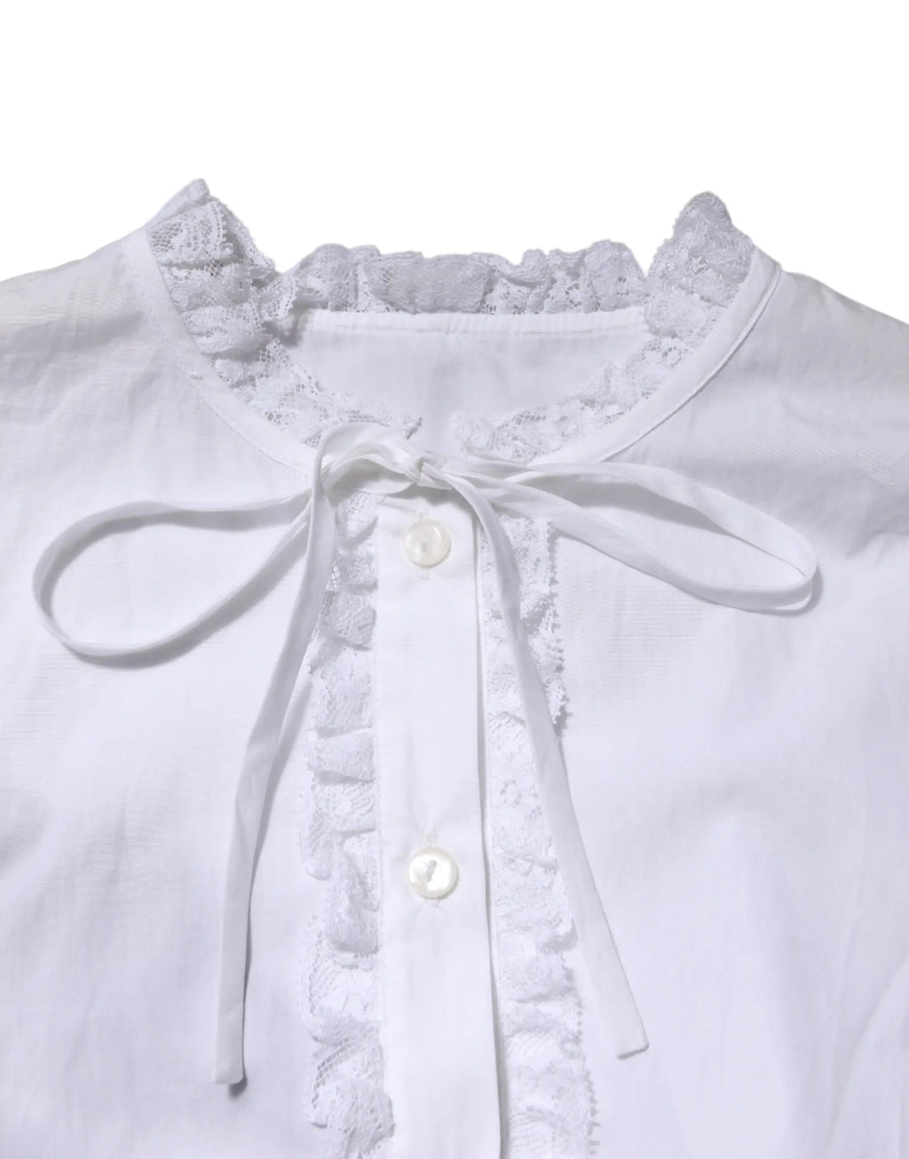 Blouse blanche dolce & gabbana avec dentelle délicate et lien en ruban doux au col