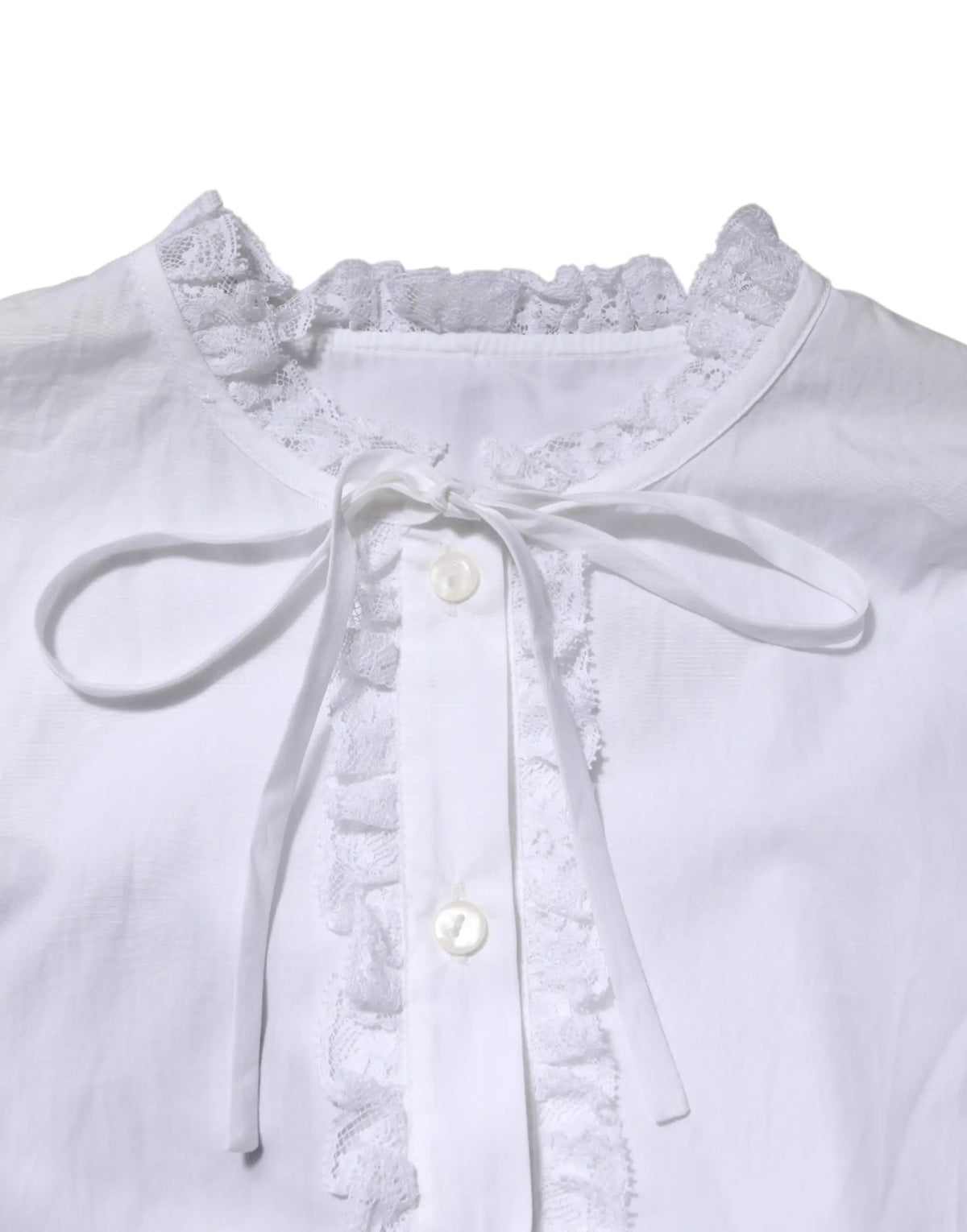Blouse blanche dolce & gabbana avec dentelle délicate et lien en ruban doux au col