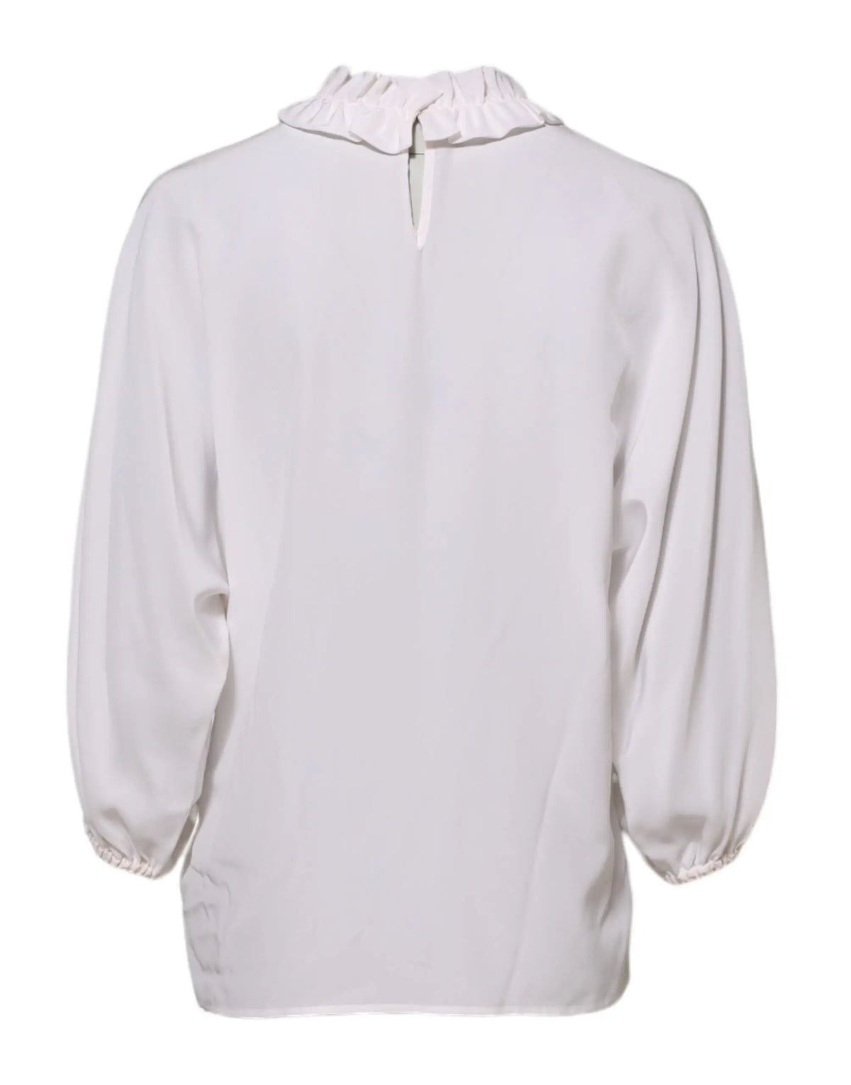 Blouse blanche dolce & gabbana à col froufrouté et manches bouffantes en tissu léger pour femme