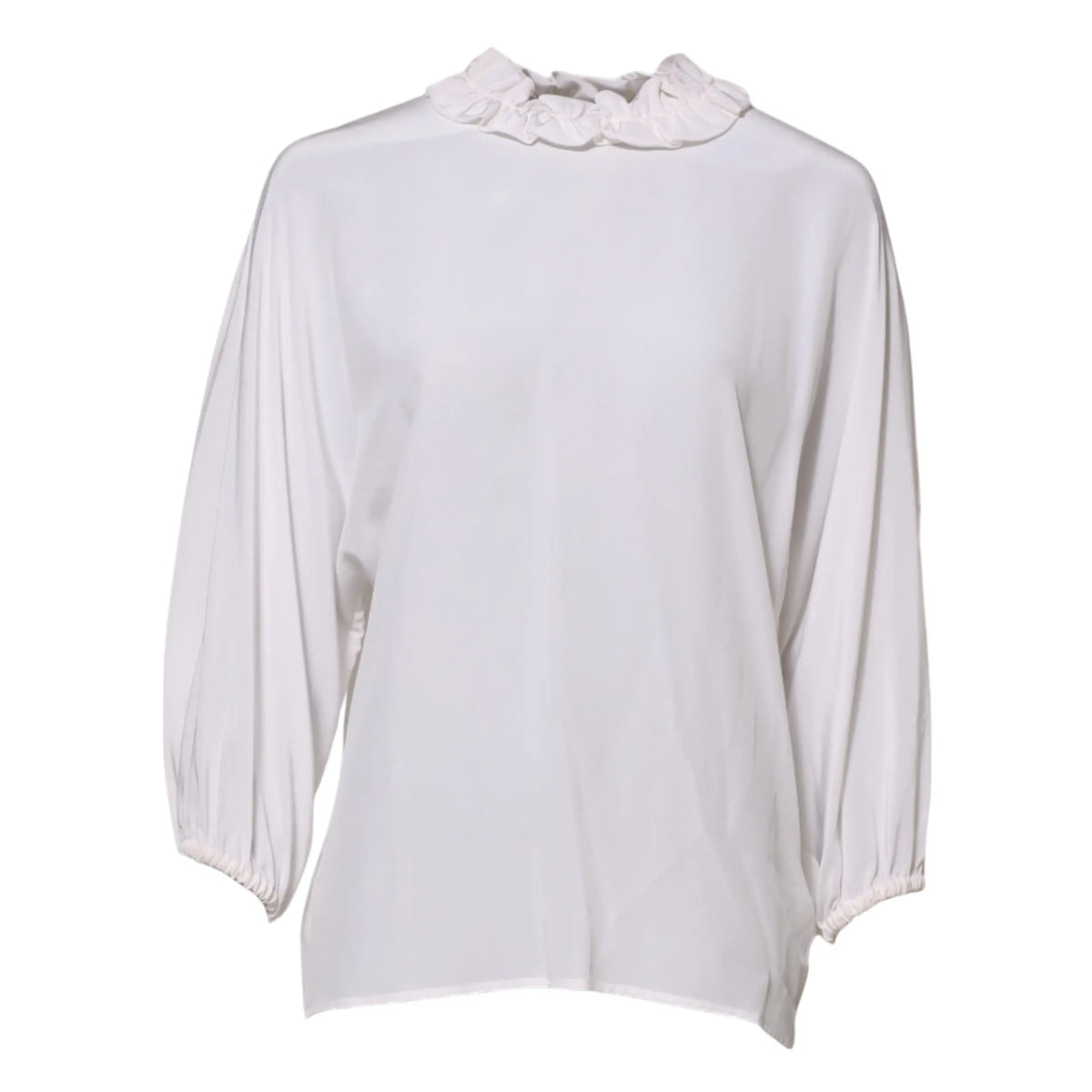Blouse blanche dolce & gabbana à col à volants avec manches longues bouffantes en tissu léger