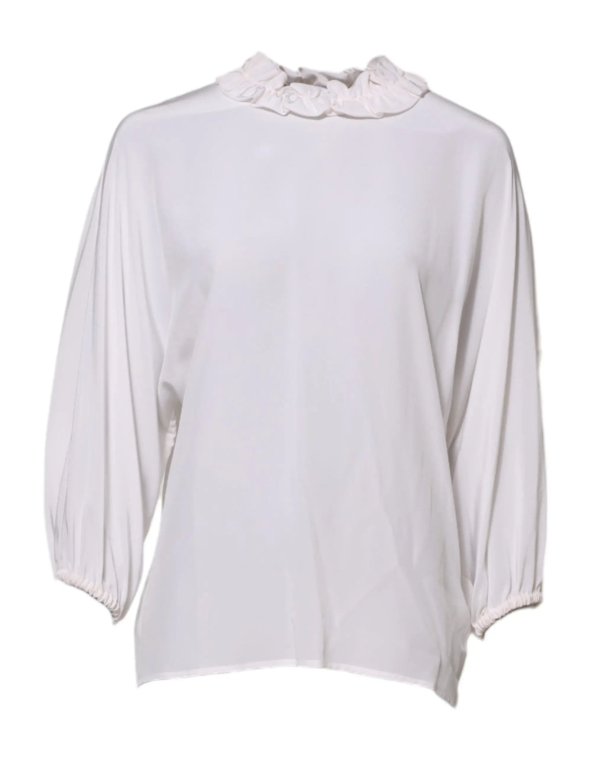 Blouse blanche dolce & gabbana avec col à volants délicats et tissu fluide doux en pullover