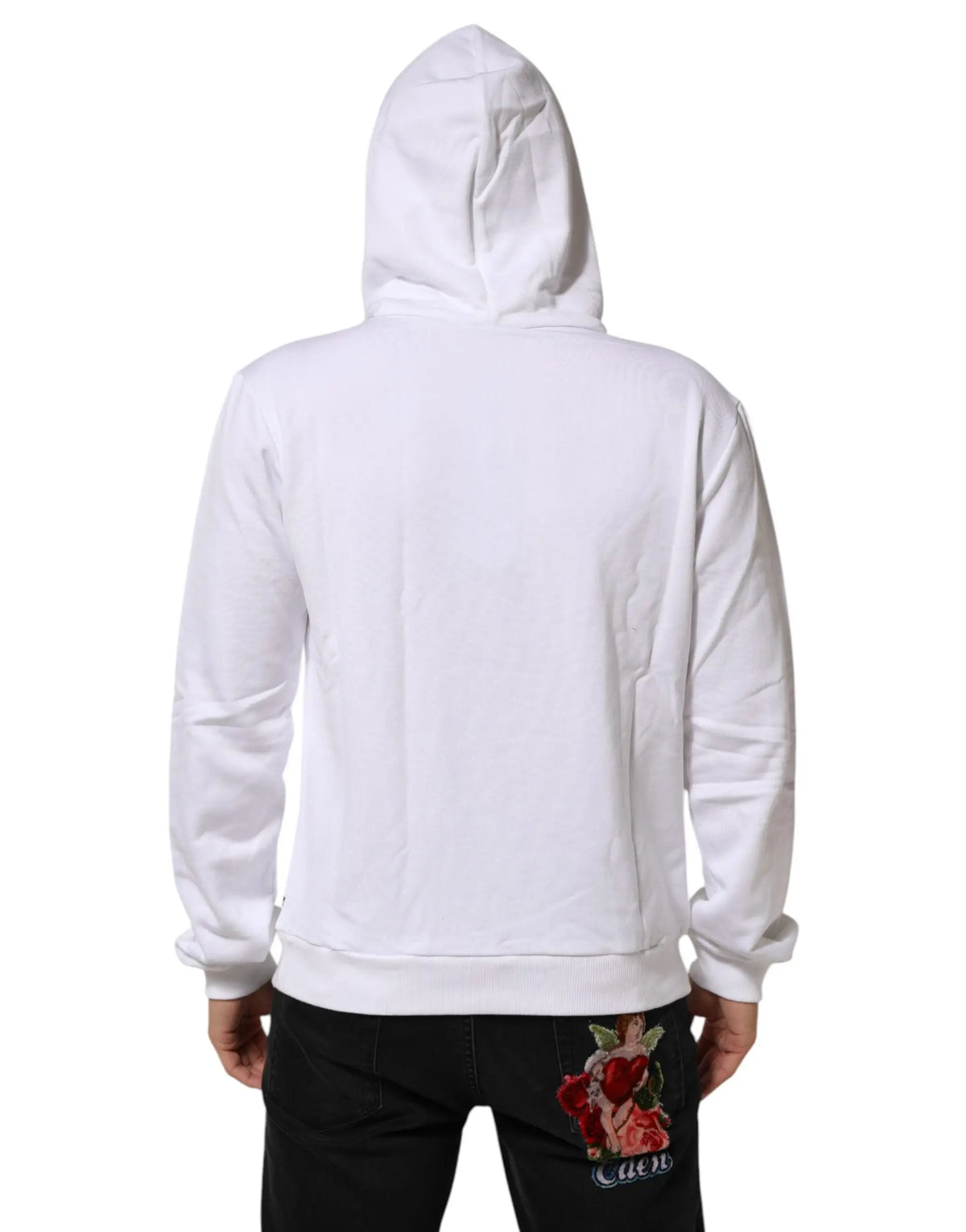 Sweat à capuche blanc dolce gabbana avec broderie ange et rose rouge sur le bas du dos