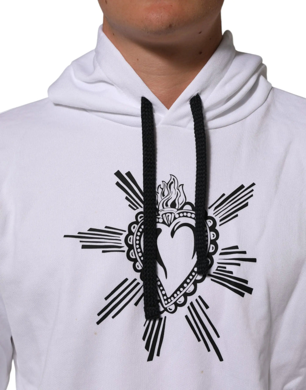 Sweat à capuche blanc dolce gabana avec graphique noir d un cœur en flammes bordé et rayonné