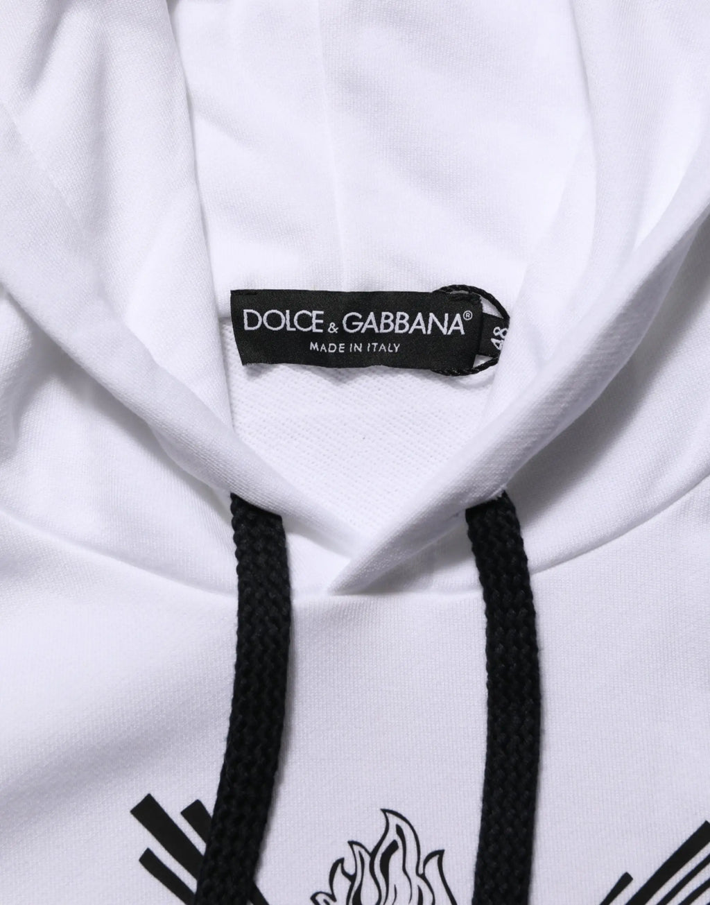 Dolce & gabbana sweat à capuche blanc avec cordons noirs et graphique flammes en coton coton sacré cœur