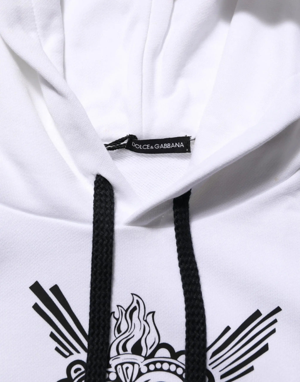Dolce & gabbana sweat à capuche blanc sacred heart avec cordons noirs et imprimé graphique noir audacieux