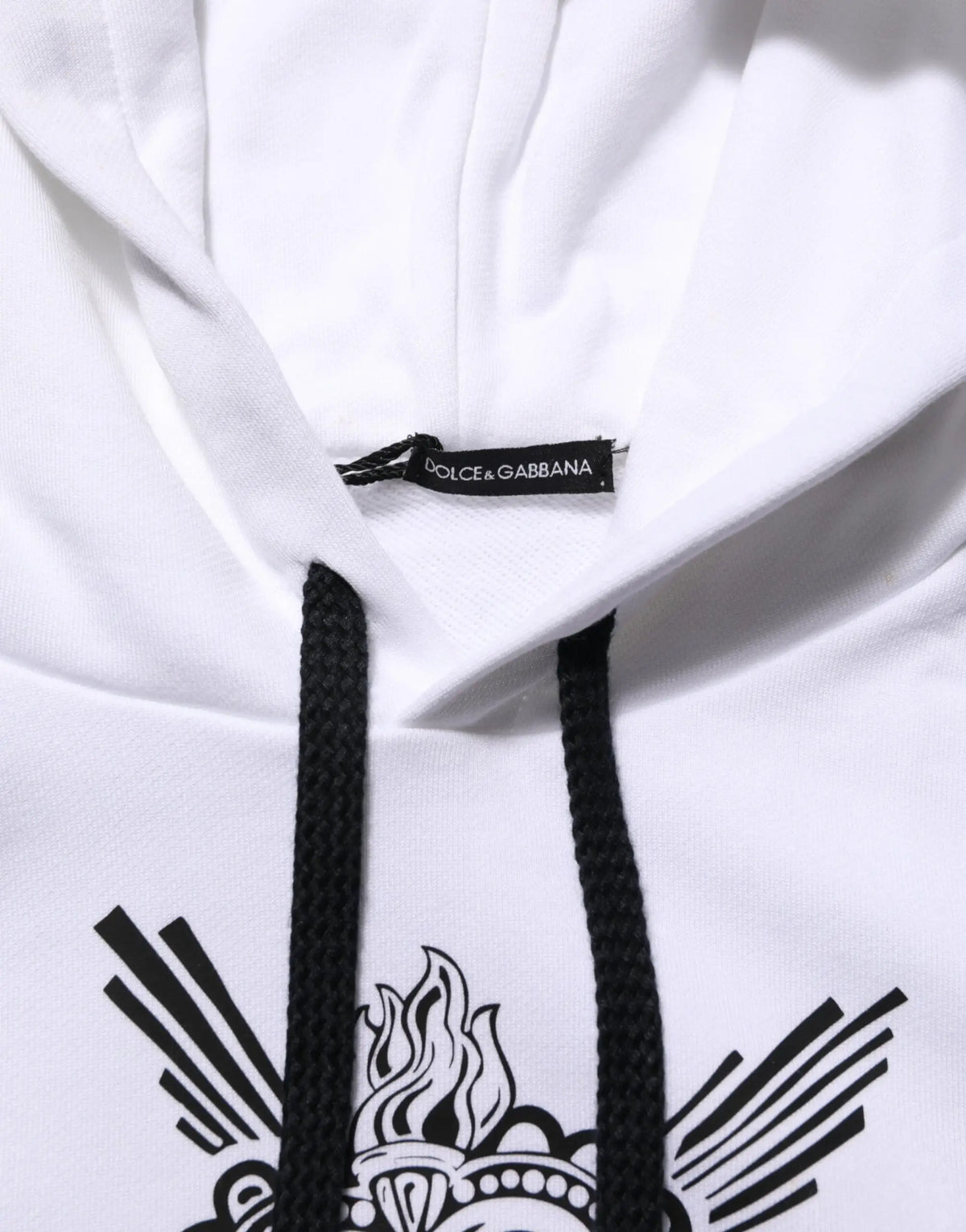Dolce & gabbana sweat à capuche blanc sacred heart avec cordons noirs et imprimé graphique noir audacieux