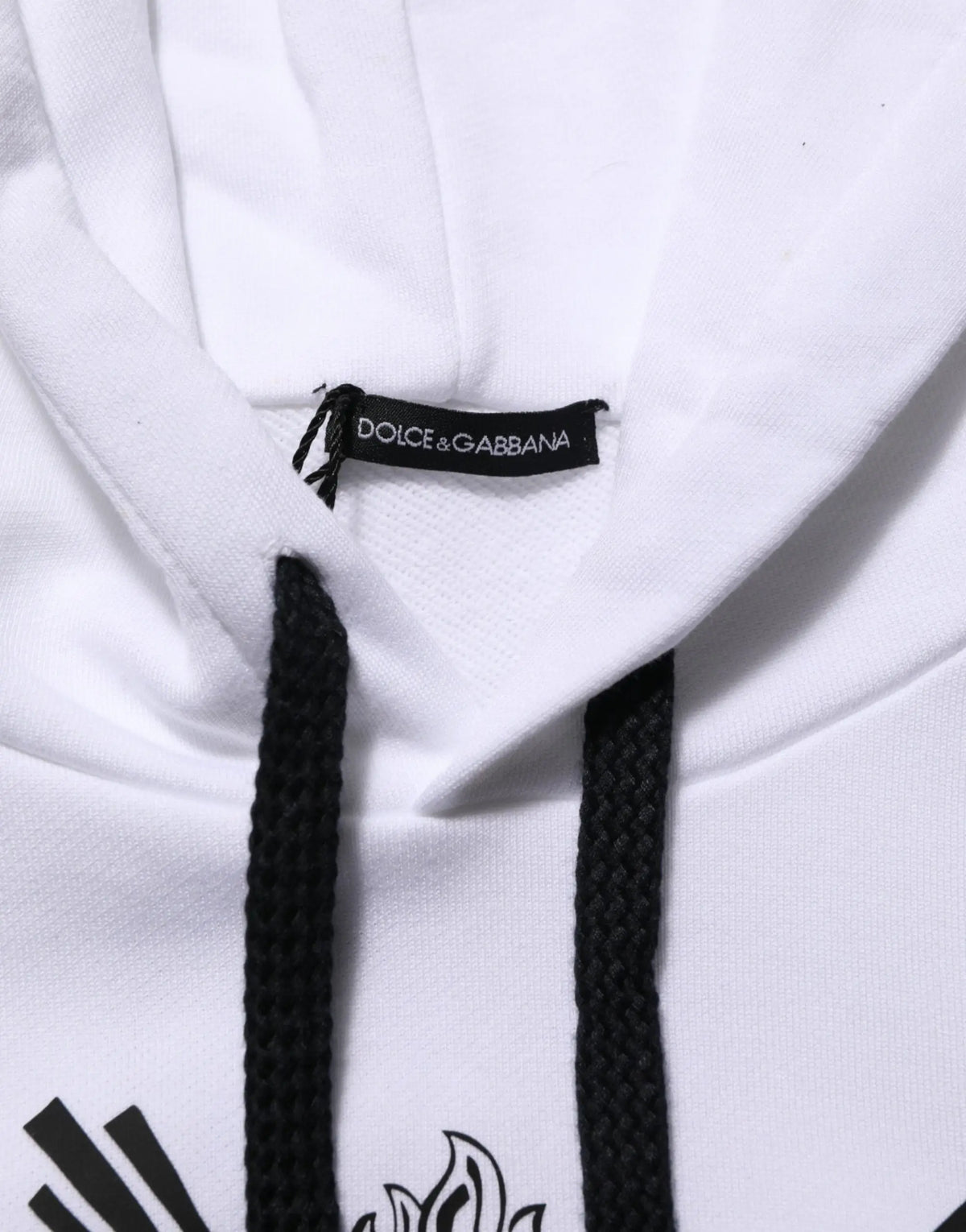Dolce & gabbana sweat à capuche blanc avec cordons noirs et design graphique subtil cœur sacré