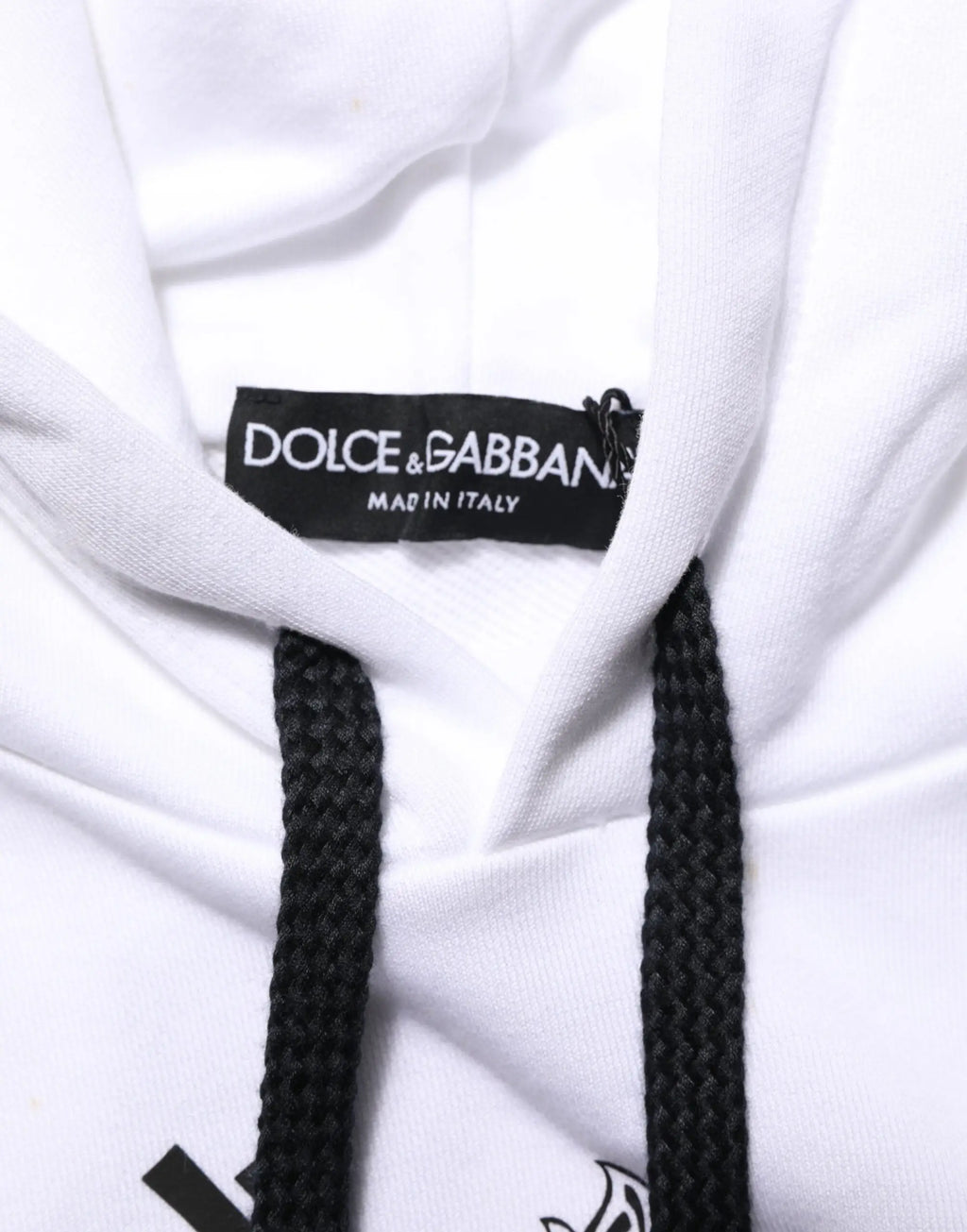 Dolce & gabbana sweat à capuche blanc avec cordons noirs et étiquette de marque sacré cœur