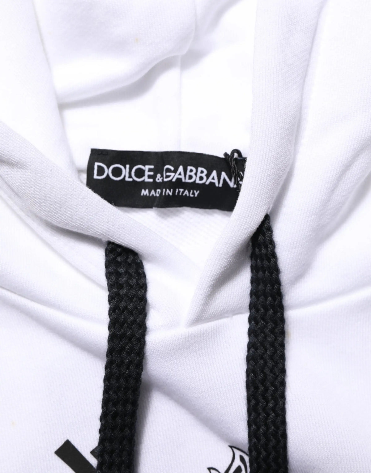 Dolce & gabbana sweat à capuche blanc avec cordons noirs et étiquette de marque sacré cœur