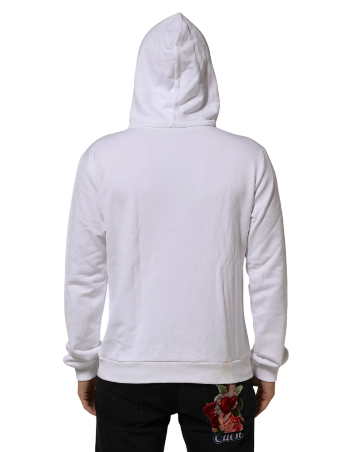 Dolce & gabbana sweat à capuche blanc en tissu texturé avec broderie de rose sur le côté inférieur gauche