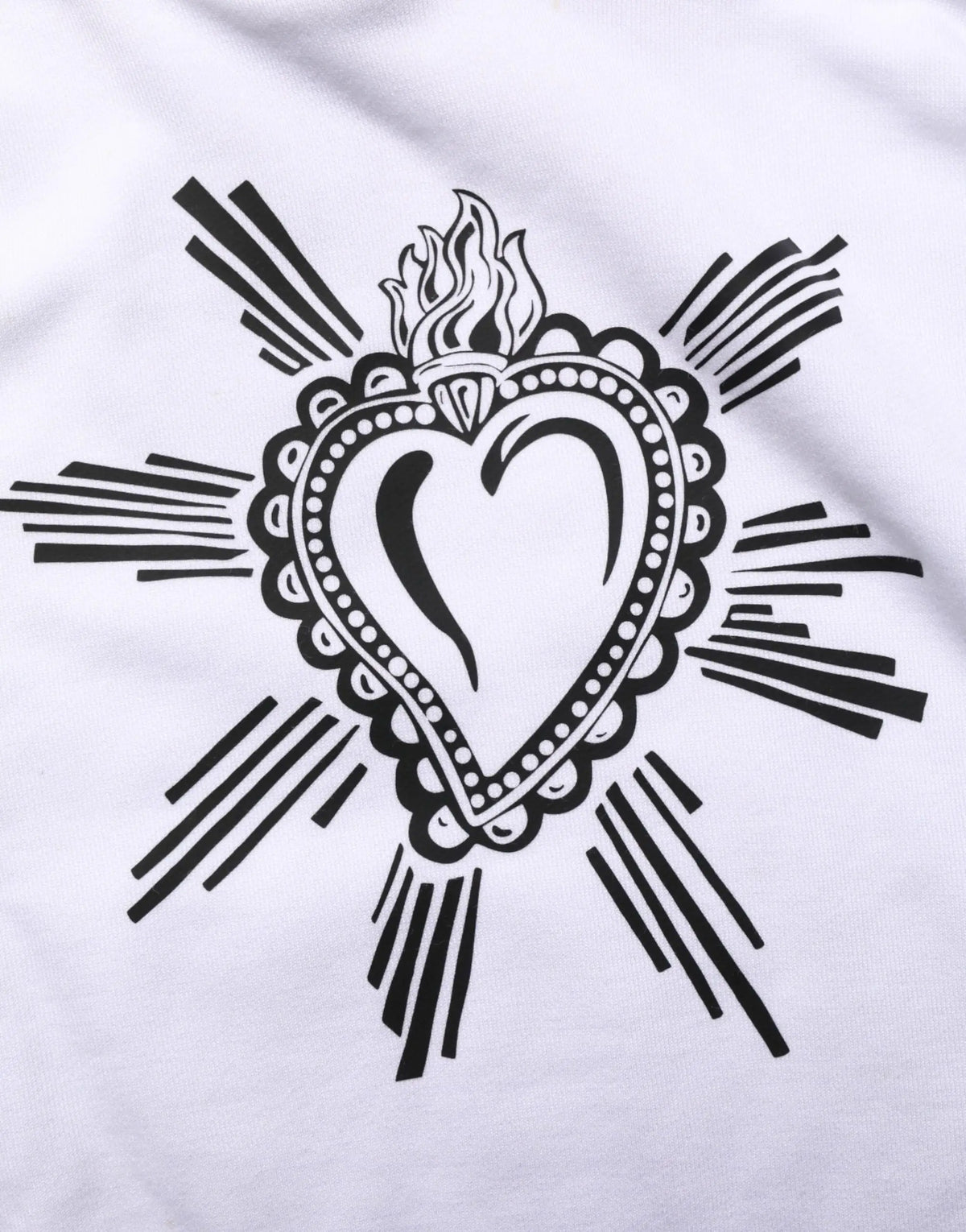 Dolce & gabbana sweat à capuche blanc avec un grand cœur sacré noir enflammé et lignes rayonnantes
