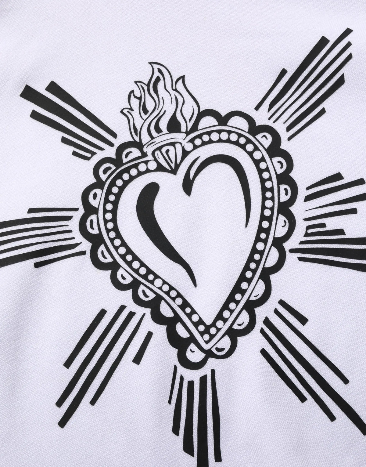 Dolce & gabbana sweat à capuche blanc avec graphique noir cœur sacré en flammes et lignes rayonnantes