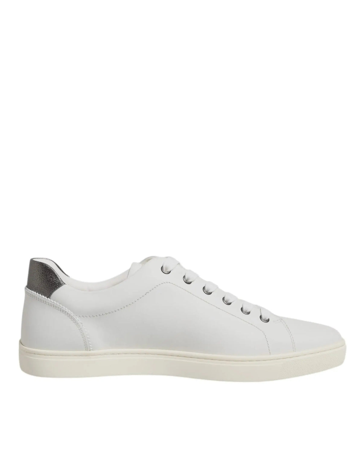 Baskets basses pour homme dolce & gabbana en cuir blanc avec talon argenté métallique et lacets assortis