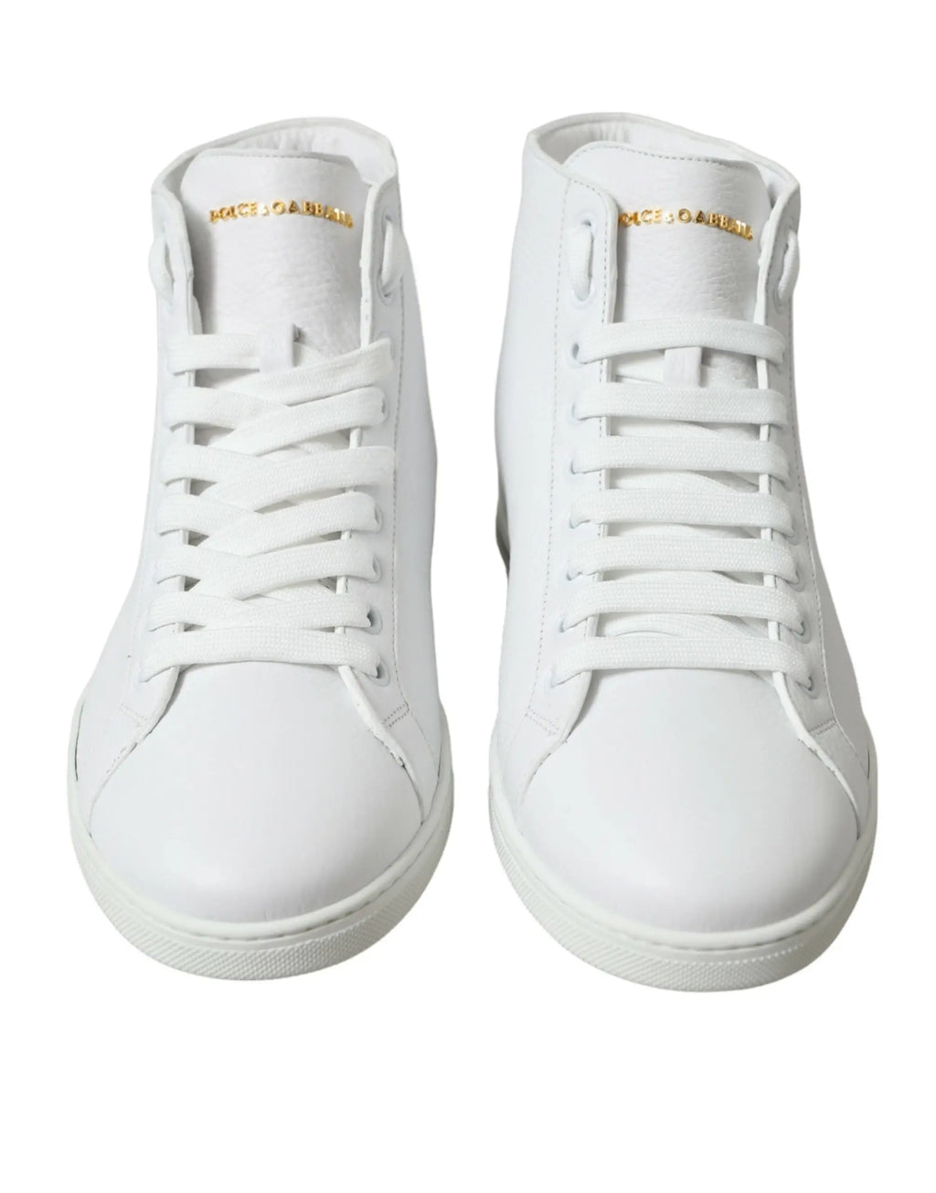 Baskets montantes blanches dolce & gabbana saint tropez en cuir lisse avec logo doré sur la languette