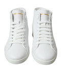 Baskets montantes blanches dolce & gabbana saint tropez en cuir lisse avec logo doré sur la languette