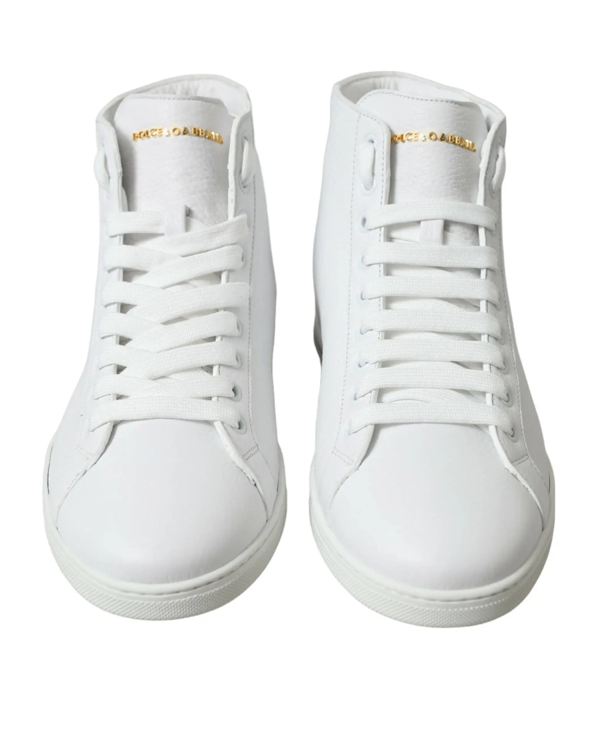 Baskets montantes blanches dolce & gabbana saint tropez en cuir lisse avec logo doré sur la languette