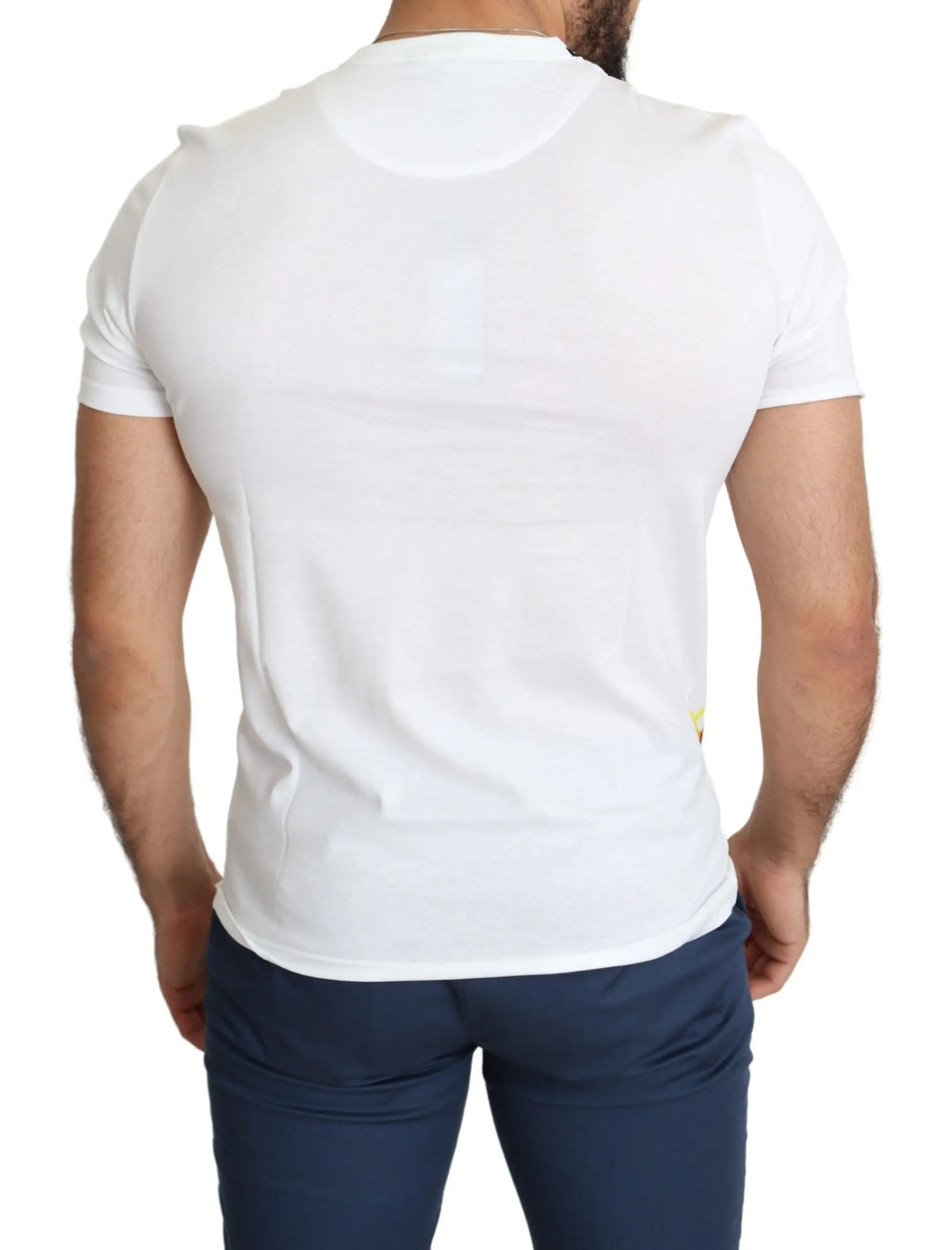 Dolce & gabbana t-shirt homme blanc en coton avec col rond manches courtes texture subtile et détail jaune bas droit