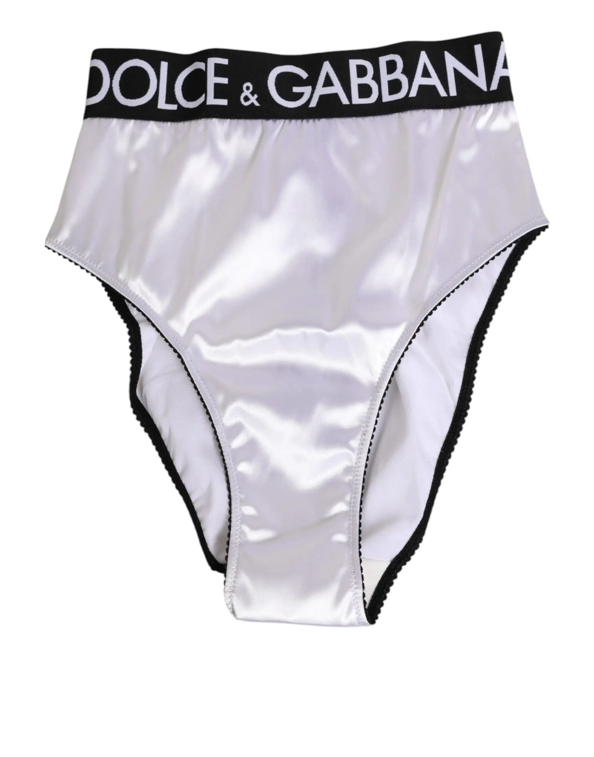 Slip taille haute en satin argent avec ceinture élastique noire dolce & gabbana pour femme