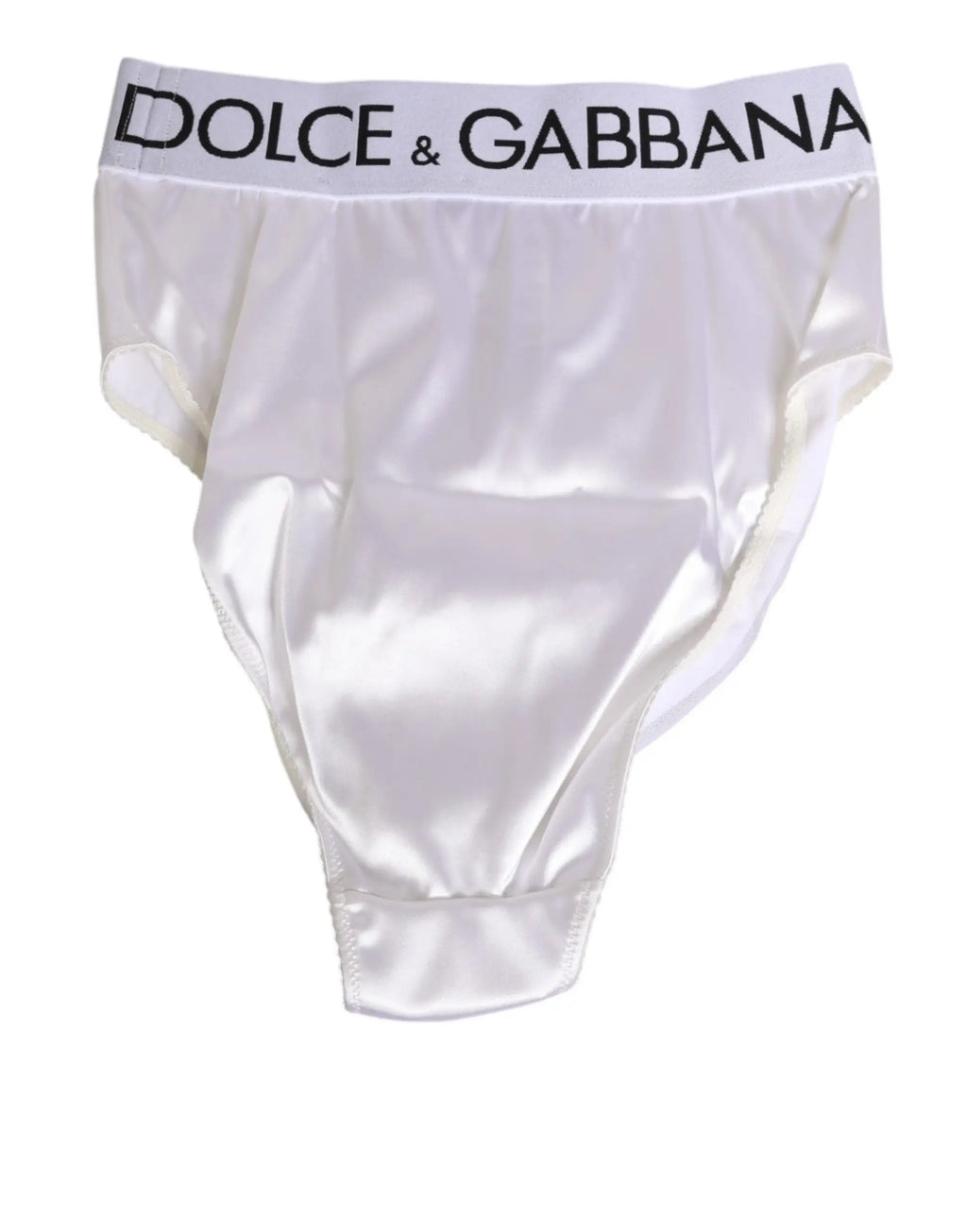 Slip taille haute blanc en satin avec bande logo noire dolce & gabbana pour femme sous-vêtements