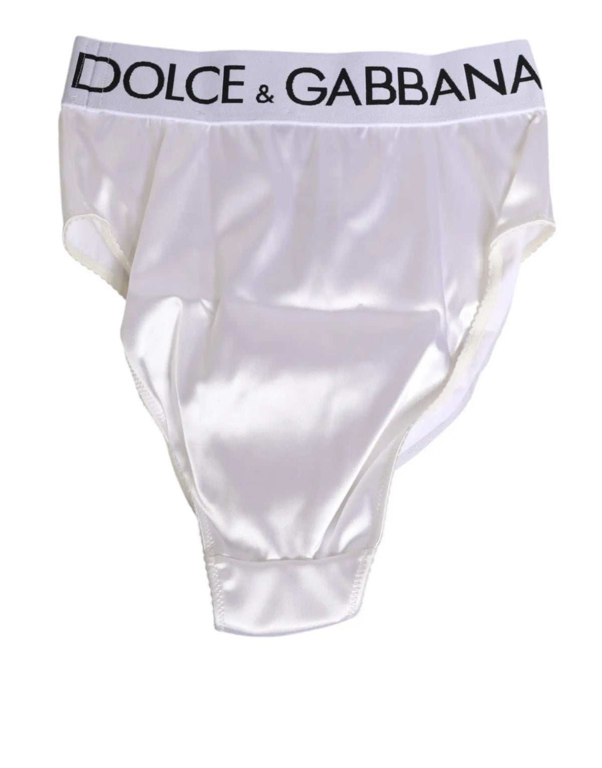 Slip taille haute blanc en satin avec bande logo noire dolce & gabbana pour femme sous-vêtements