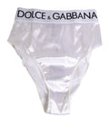 Briefs blancs en satin dolce & gabbana taille haute avec ceinture noire logo femme sous-vêtements