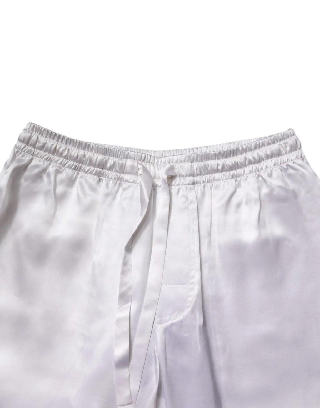 Shorts en satin blanc dolce gabbana pour homme avec ceinture élastique et cordon de serrage assorti pour pyjama