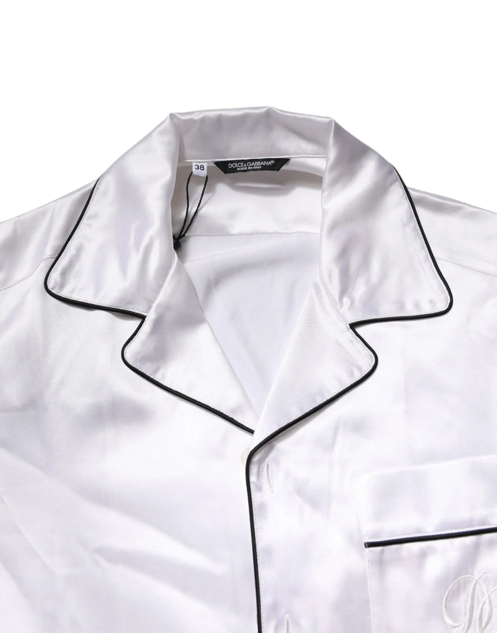 Dolce & gabbana ensemble de pyjama homme en satin de soie blanc avec piping noir au col et devant