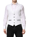 Dolce & gabbana white sequined formal waistcoat vest with black button closures and trim details