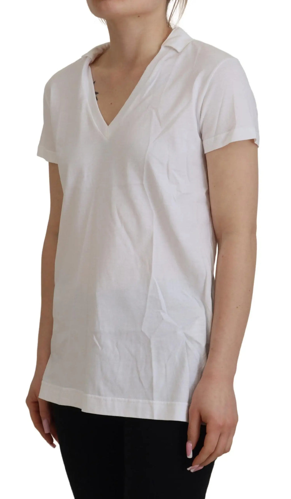 Dolce & gabbana blanc col v manches courtes blouse en coton doux avec col pour un style élégant et confortable