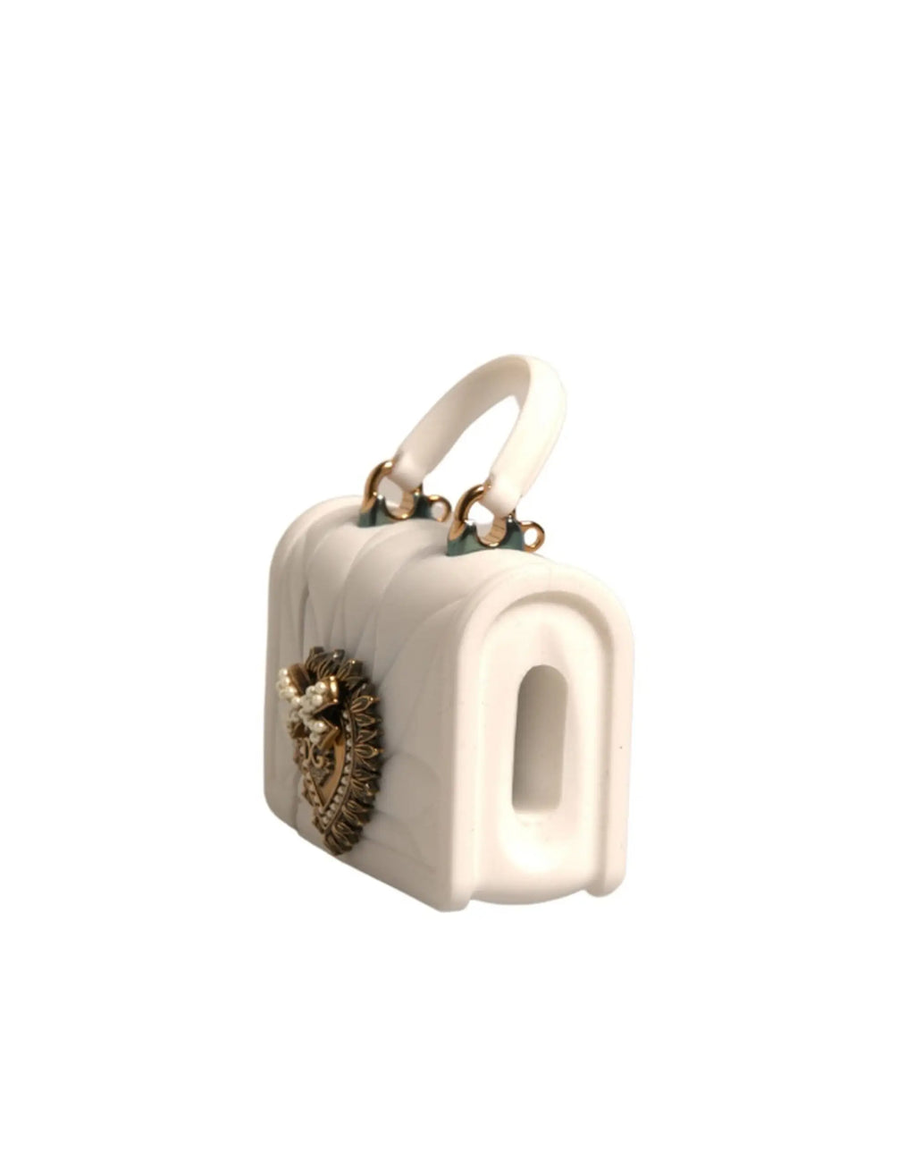 Sac mini effet marbre blanc dolce gabbana avec médaillon doré orné et anse assortie en silicone