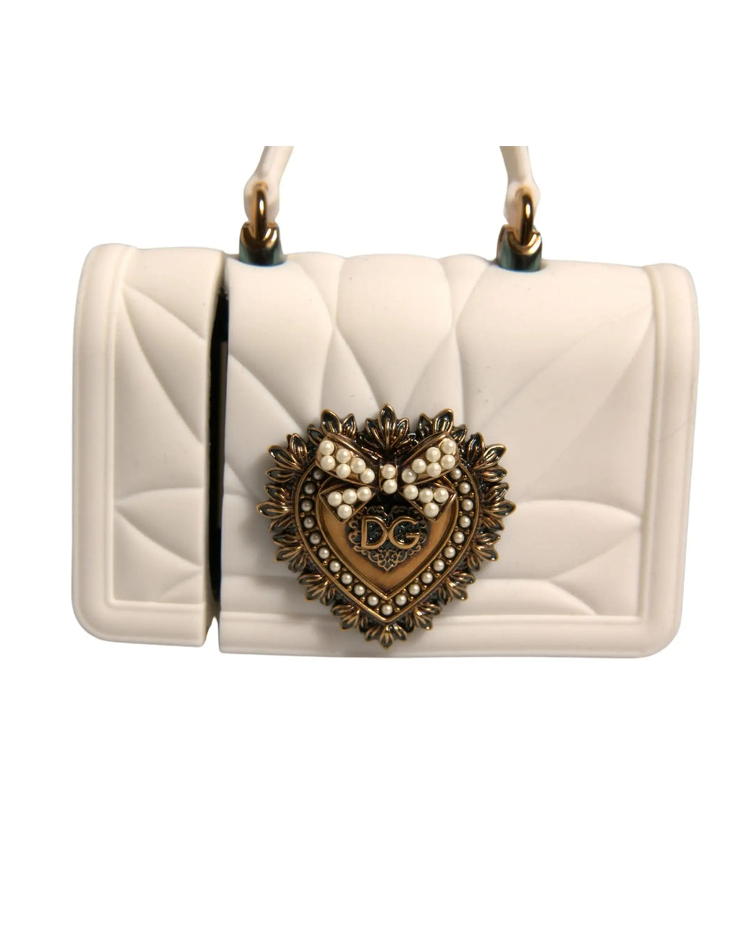 Sac à main dolce & gabbana blanc en silicone avec motif matelassé et fermoir cœur orné de perles et logo dg