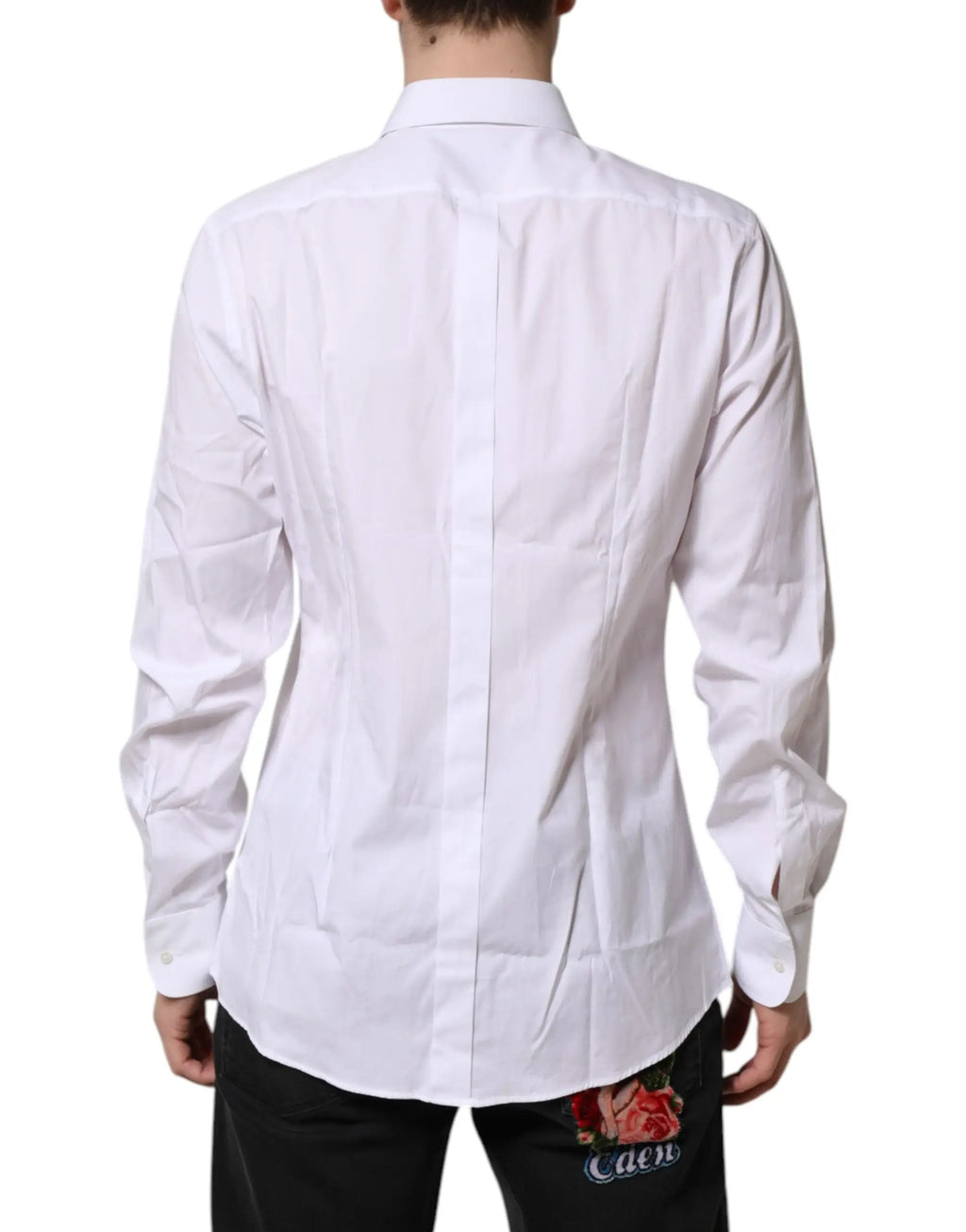 Chemise homme formelle dolce gabbana blanche en soie avec col classique manches longues et couture dos