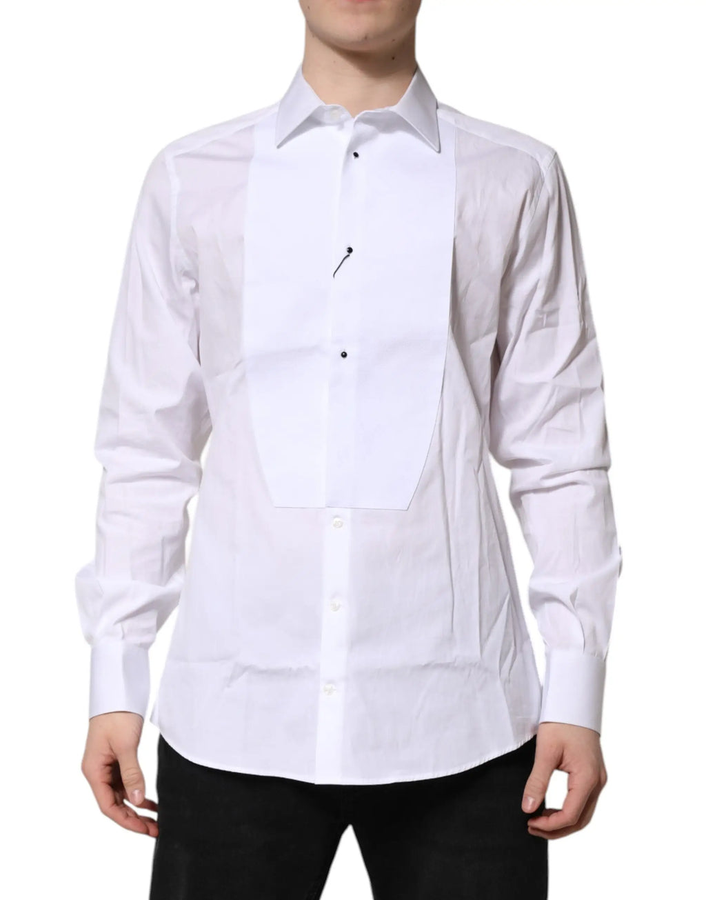 Chemise formelle blanche dolce & gabbana en popeline de soie avec coupe ajustée et boutons noirs