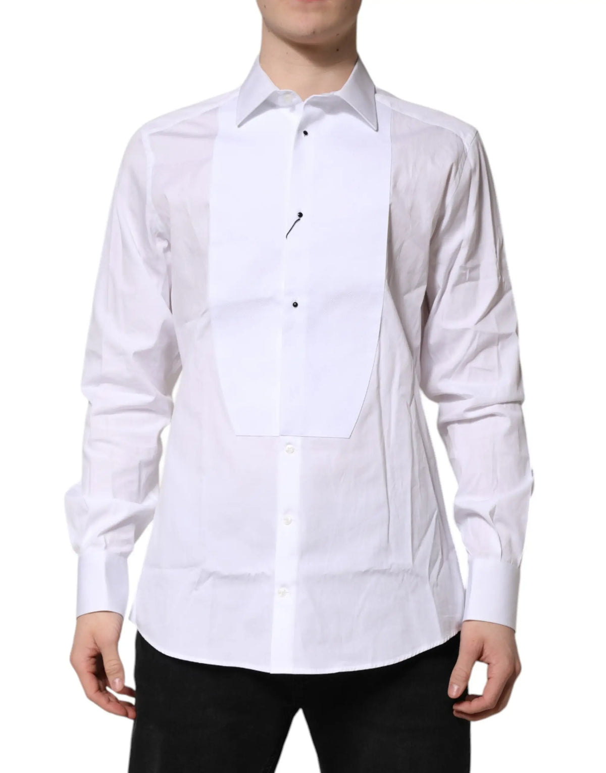 Chemise formelle pour homme dolce & gabbana blanche en popeline de soie avec coupe ajustée et boutons noirs