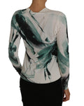 Cardigan blanc en soie dolce & gabbana avec motif abstrait vert et noir léger à manches longues