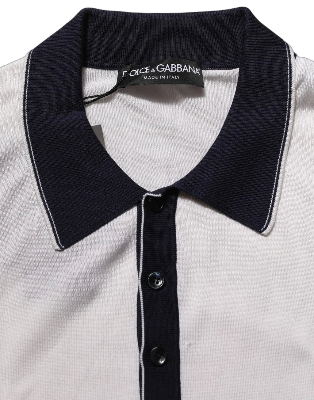 Dolce and Gabbana polo homme blanc et bleu marine en coton avec coutures contrastantes et col en soie