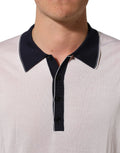 Polo blanc cassé dolce & gabbana en soie avec col et patte marine bordés de piping blanc fin