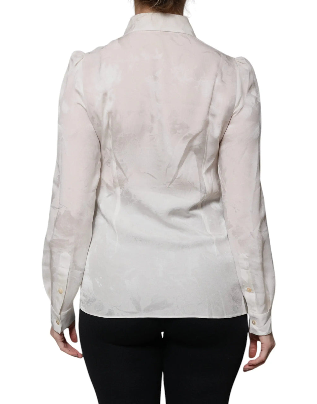Blouse blanche en satin avec manches bouffantes et col classique dolce gabbana en soie pour femme