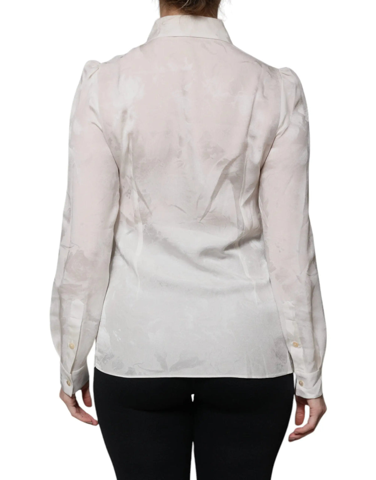 Blouse blanche en satin avec manches bouffantes et col classique dolce gabbana en soie pour femme