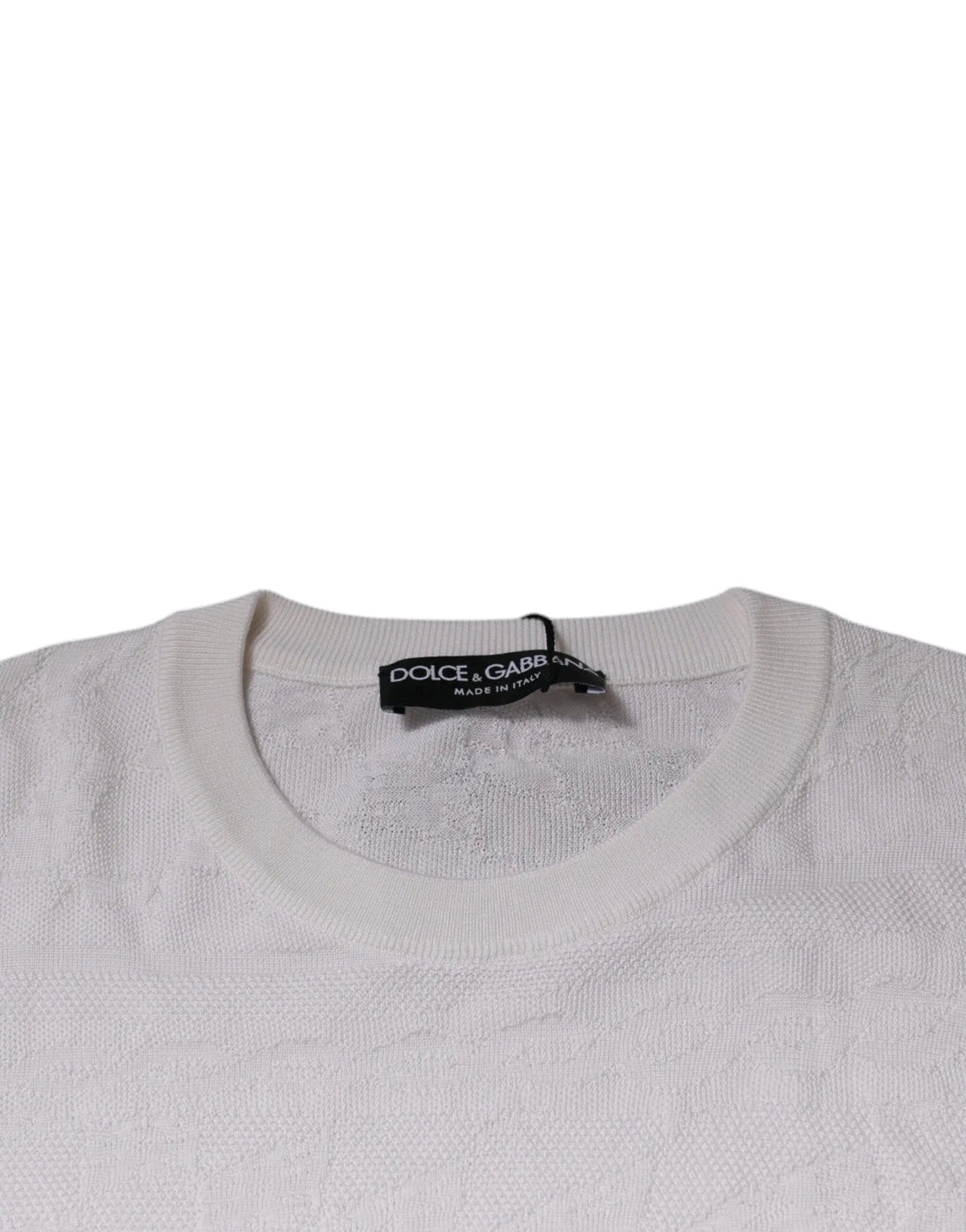 Pull homme dolce & gabbana en soie blanc avec col rond et motif tricotée subtil
