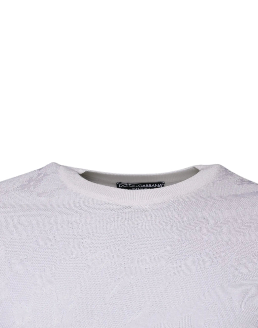 Pull over homme dolce gabbana blanc en soie avec col rond et motif tricoté subtil