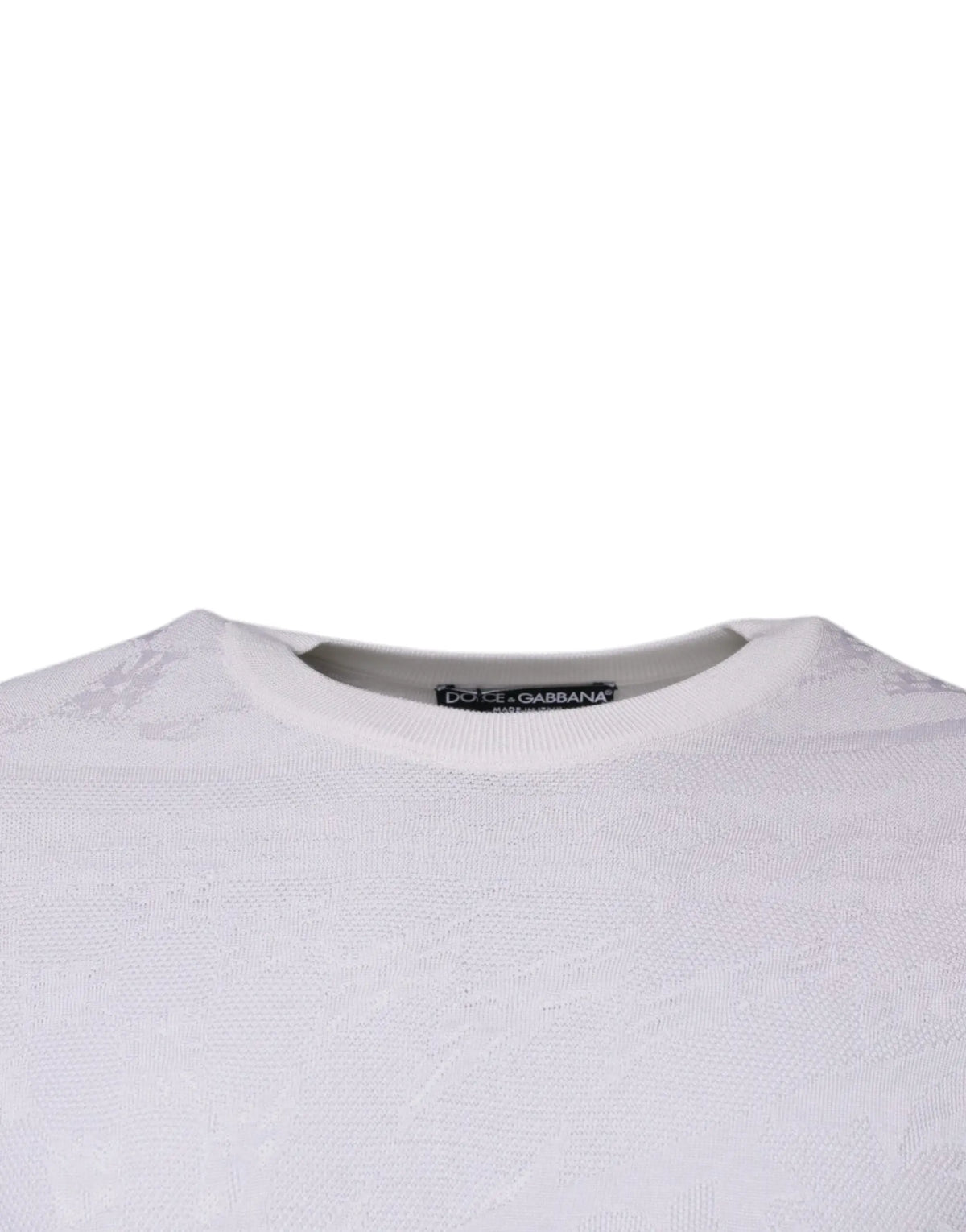 Pull over homme dolce gabbana blanc en soie avec col rond et motif tricoté subtil