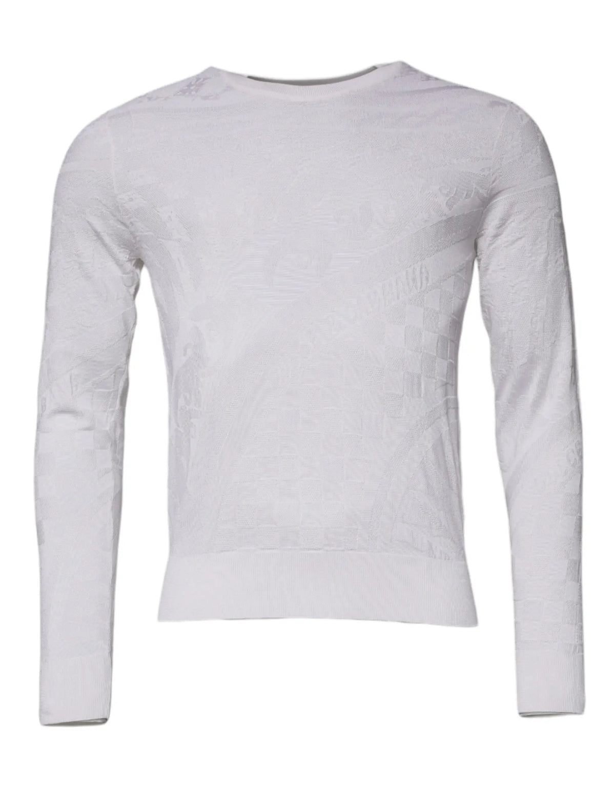 Dolce & gabbana pull homme en soie blanc à col rond avec motif tricoté subtil et manches longues